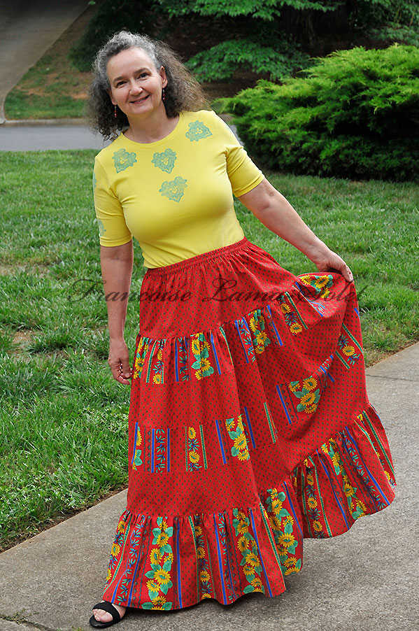 Bohemian tiered skirt, Provence long skirt, red yellow gypsy skirt, sunflower skirt, festival hippie skirt