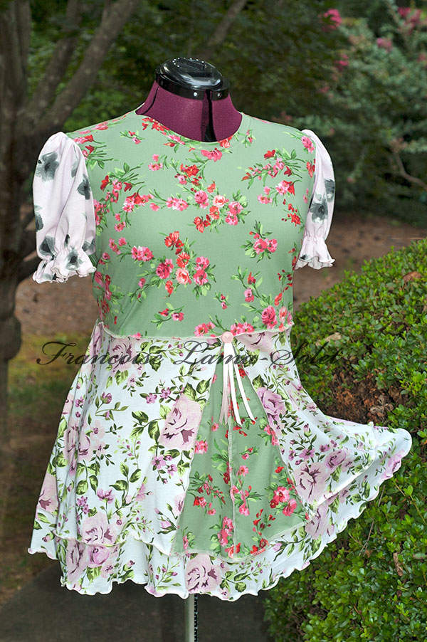 Plus size Lagenlook empire waist swing tunic puff sleeve green pink top XXL Tiffany
