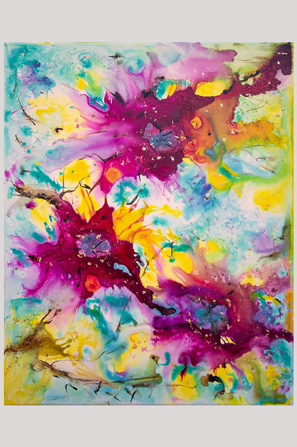 Colorful original abstract floral painting hand painted with acrylics on a gallery wrapped canvas size 16 x 20 inch - Blooms of Joy