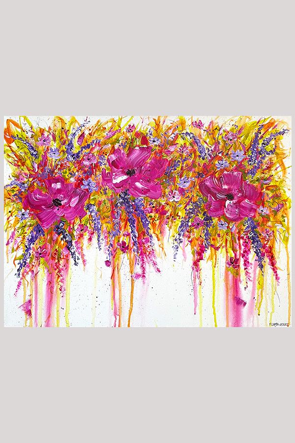Original colorful abstract floral acrylic painting on gallery wrapped canvas size 18 x 24 inch - Bohemian Bouquet