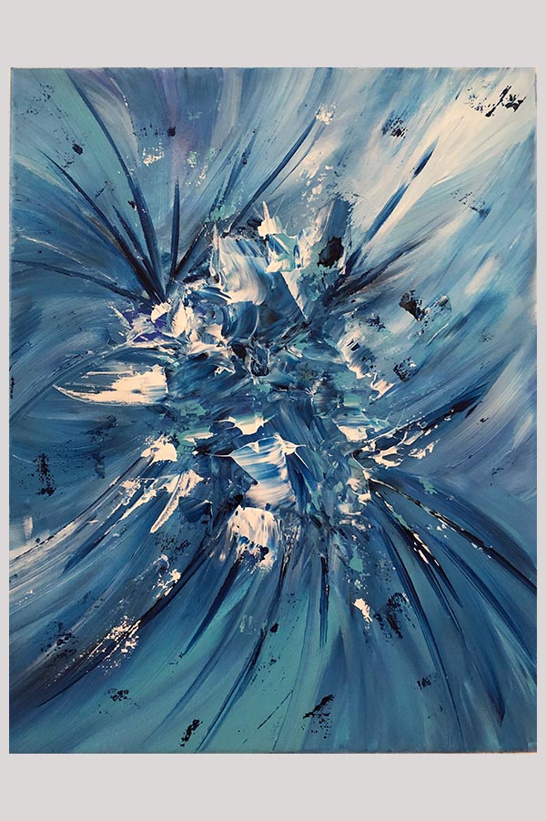 Contemporary modern abstract artwork in different shades of blue painted on stretched canvas with acrylics – Deep Blue Dive
