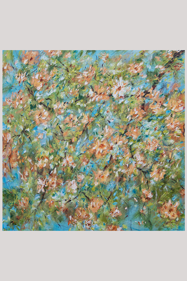 Original contemporary impressionist floral artwork hand painted with acrylics on a gallery wrapped canvas size 36 x 36 inches - Douceur de Printemps