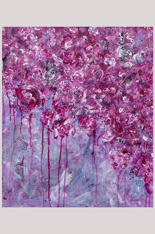 Original monochromatic abstract floral painting in different shades of magenta, paynes grey and white hand painted on gallery wrapped canvas size 24 inches x 24 inches - Dripping Roses