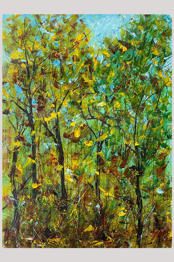 Original impressionist landscape painting of trees changing colors in the fall - Fall Vibes #1