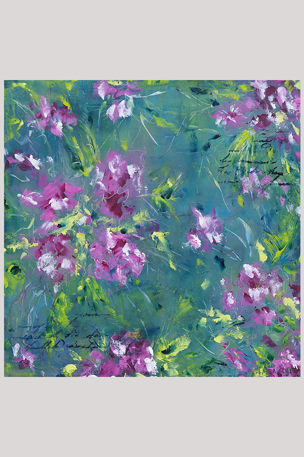 Original mixed media impressionist floral painting done with oil and cold wax on cradle wood panel size 10 x 10 inches - Fleurs de Printemps