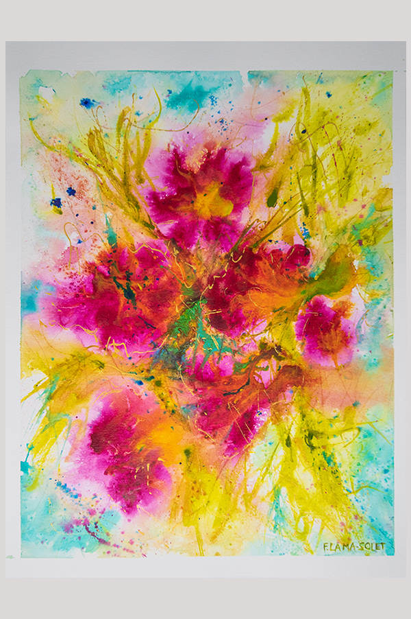 Original contemporary impressionist floral painting hand painted with acrylics on watercolor paper - Full Bloom