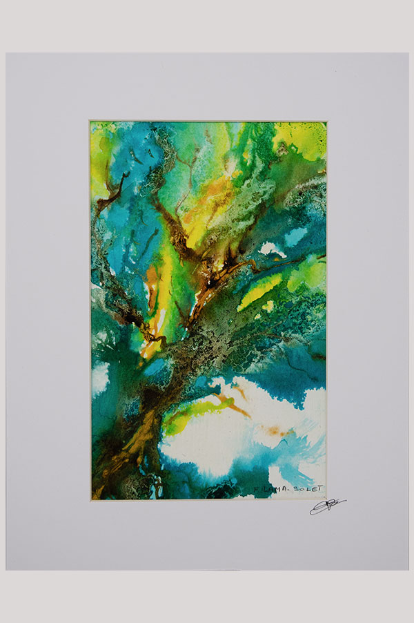 Original mixed media acrylic painting of an abstract tree painted on watercolor paper and mounted on white board size 8.5 x 11 - The Imaginary Tree