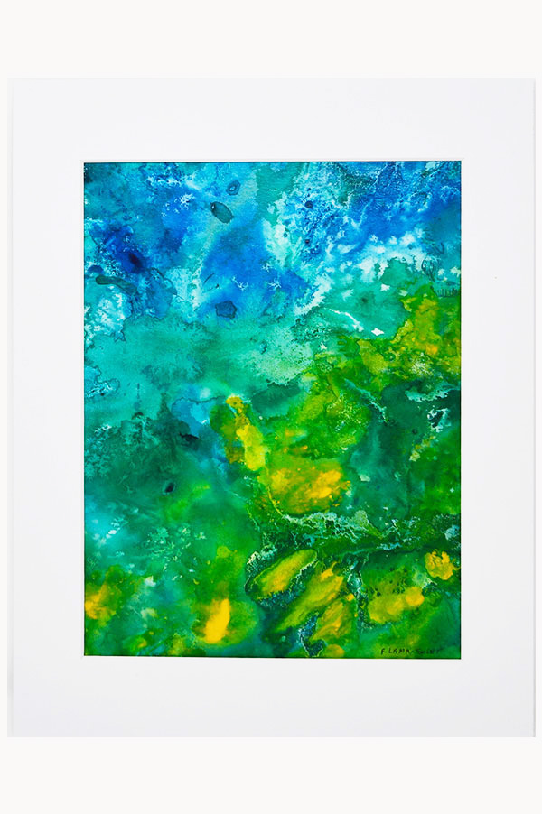Original mixed media acrylic painting of ocean and tropical waters painted on watercolor paper and mounted on white board size 11 x 14 - Key West