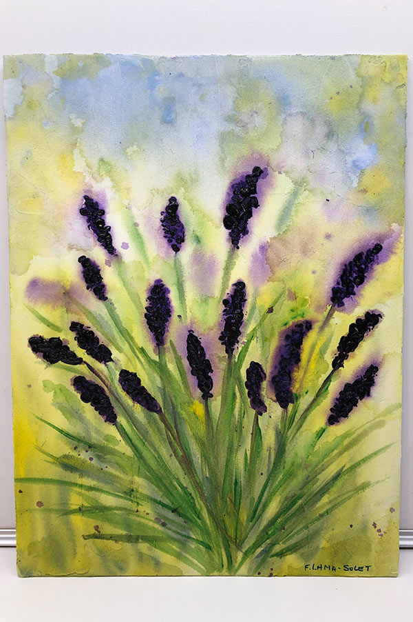 Original acrylic abstract painting of lavender flowers using texture, watercolor style technique and palette knife work - Lavender Fields