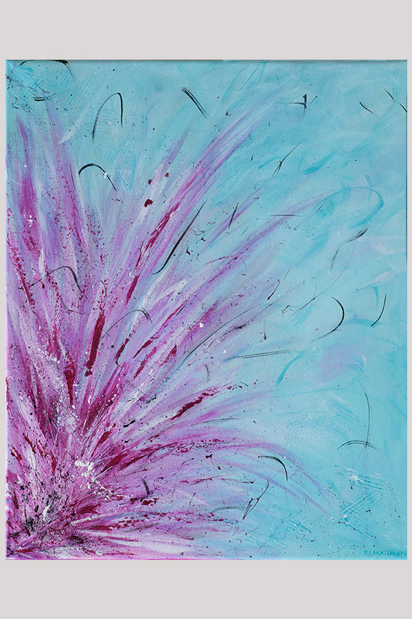 Original turquoise and magenta acrylic floral painting of an abstract lily flower on stretched canvas size 16 x 20 - Lily Rose