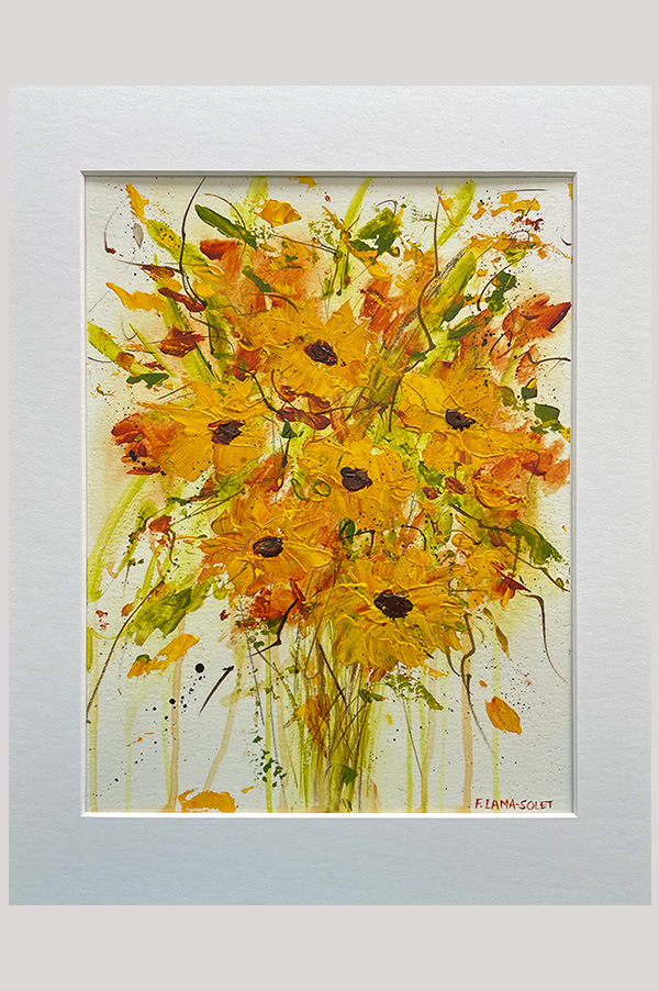 Original fall colors abstract floral acrylic painting on watercolor paper - You Are My Sunshine
