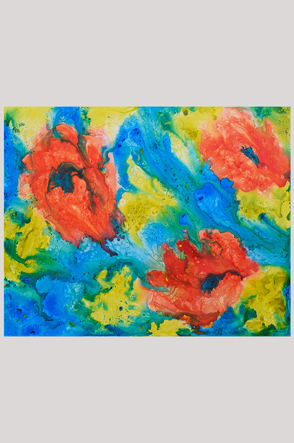 Colorful original abstract floral painting hand painted with acrylics on a gallery wrapped canvas size 30x40 inch - Ocean Poppies