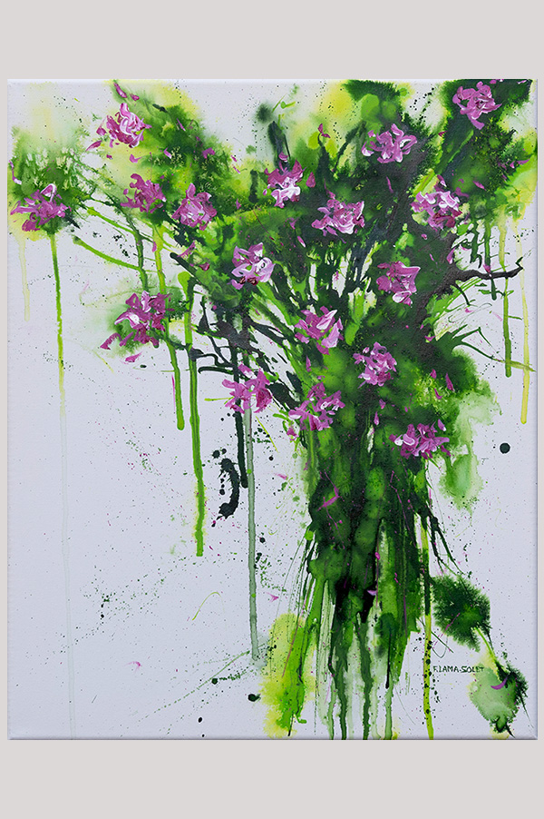 Original colorful loose abstract floral painting of orchids hand painted with acrylics on a gallery wrapped cavnas size 16 x 20 and framed - Orchid Bouquet
