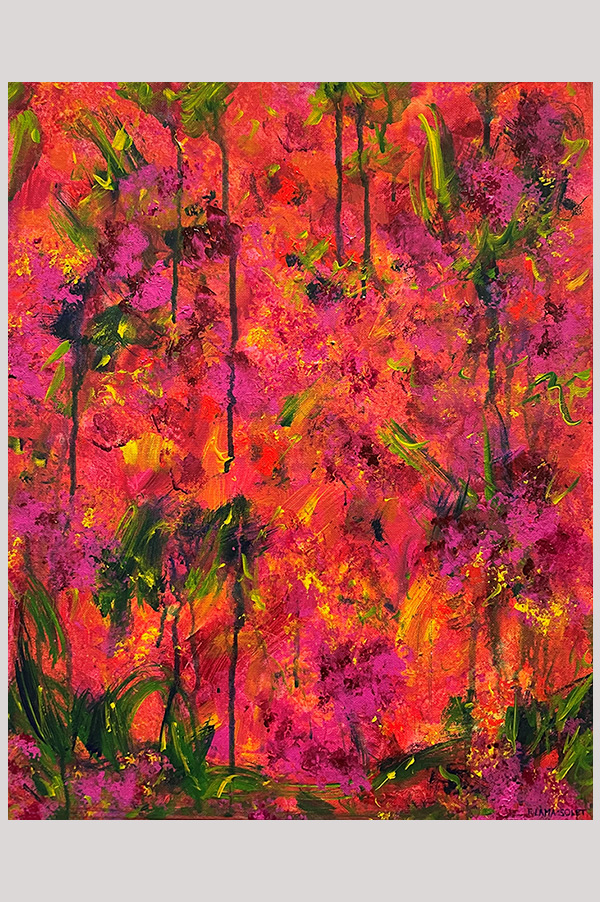 Original colorful expressive abstract floral painting on stretched canvas size 16 x 20 inch - Orchids Forest