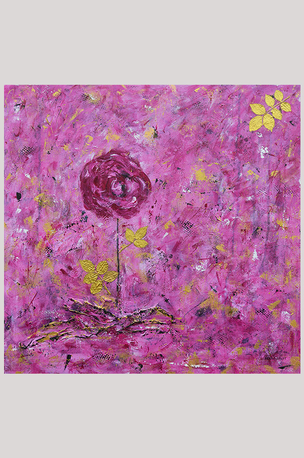 Original pink contemporary mixed media painting of a rose hand painted with acrylics on a gallery wrapped canvas size 20 x 20 inches - La Rose