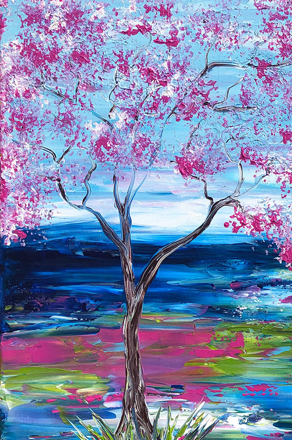 Colorful Original Blossoming Tree Landscape Painting on Canvas - Spring