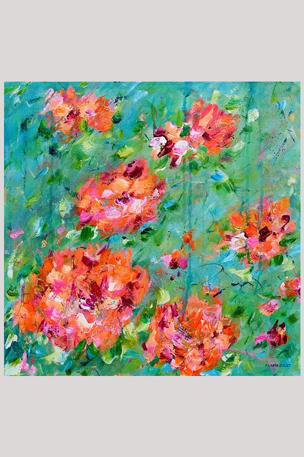 Original colorful contemporary impressionist floral painting hand painted with acrylics on a gallery wrapped canvas size 20 x 20 inches - Summer Cocktail