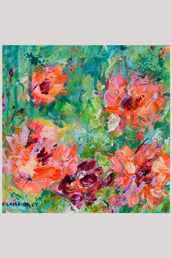 Original colorful loose impressionist floral painting hand painted with acrylics on cradle wood panel size 8 x 8 inches - Summer Cocktail