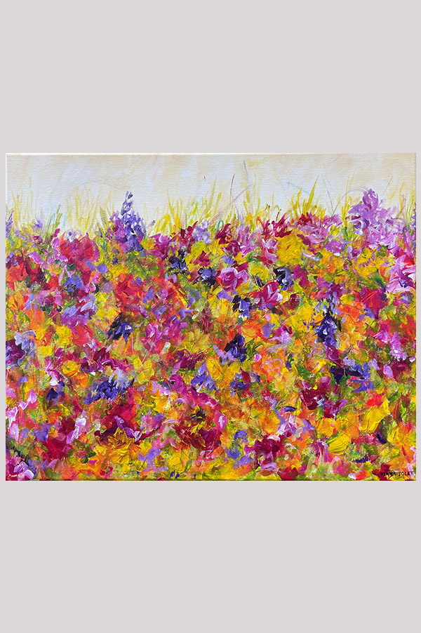 Original colorful abstract floral acrylic painting of meadows on stretched canvas size 20 x 16 - Summer Explosion
