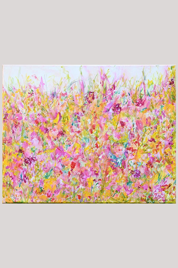 Original colorful abstract floral acrylic painting of meadows on stretched canvas size 20 x 16 inch - Summer Meadows