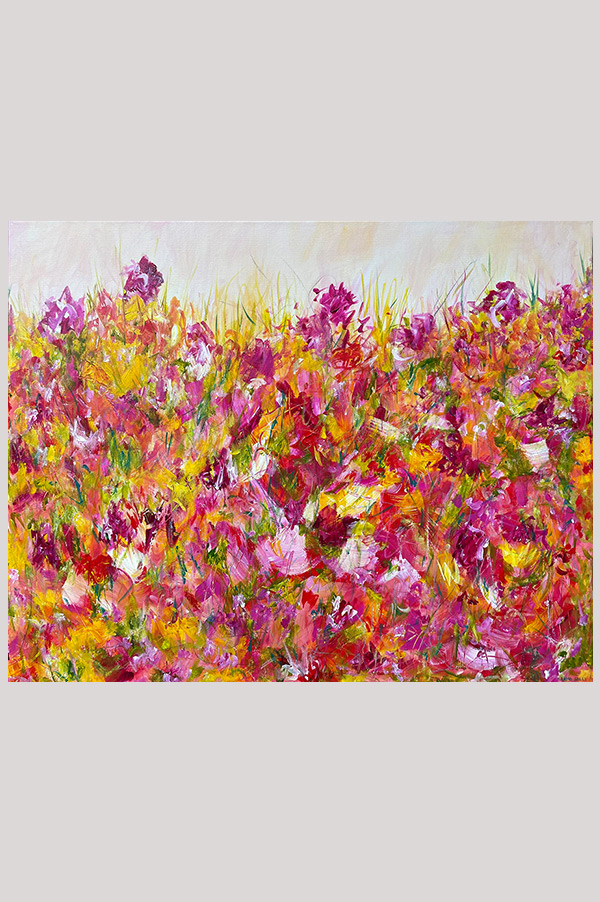 Original colorful abstract floral acrylic painting of meadows on stretched canvas size 30 x 24 inch - Summer Meadows