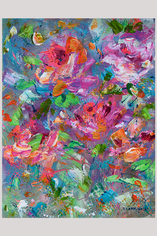 Original Original colorful intuitive impressionist floral painting hand painted with acrylics on watercolor paper size 8.25 x 10.75 inch and mounted in a mat size 11 x 14 inches - Surprise Me