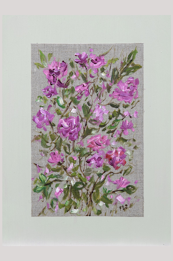 Original impressionist oil painting of pink wild roses hand painted on a linen canvas sheet and mounted on a painted wood panel size 9 x 12 inch - Wild Roses