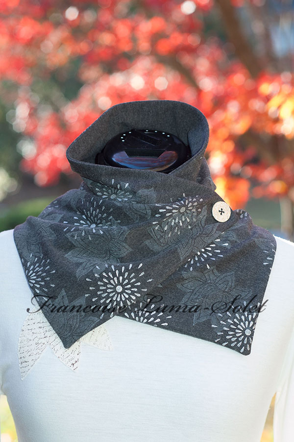 Womens grey silver artsy button scarf modern neck warmer Cozy Winter