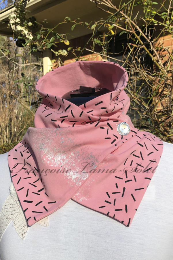 Fashion neck warmer scarf handmade with dusty pink cotton jersey and hand painted and hand printed with an abstract art print - Hope
