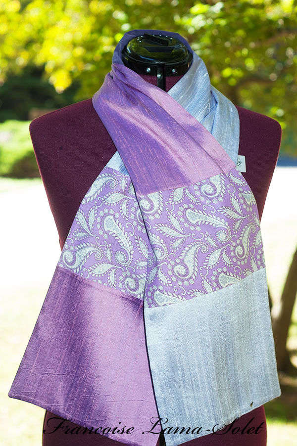 Women's elegant seasonless gift purple lavender patchwork paisley scarf Purple Patch