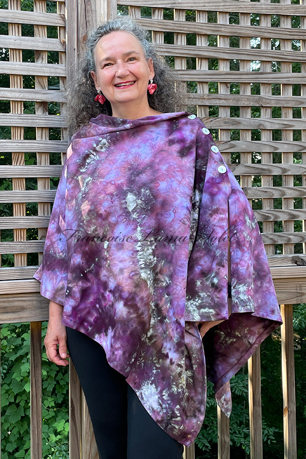 women's purple hand dyed tie dye warm and cozy fall winter Button Shawl Wrap, poncho cover up - Amethyst