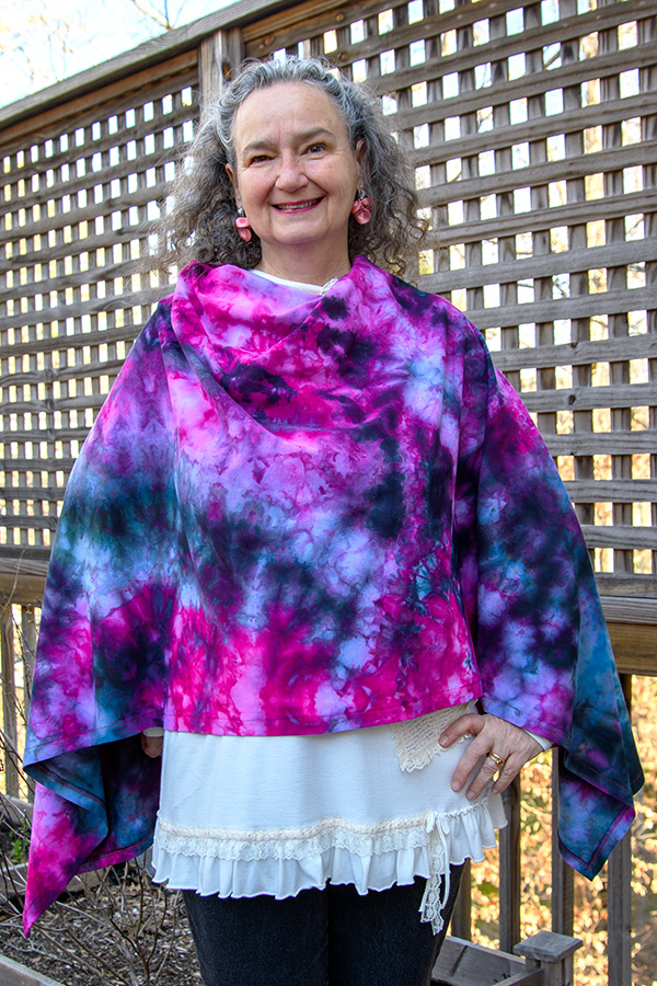 Women's hand dyed tie dye warm and cozy fall winter Button Shawl Wrap, poncho cover up - Deep Nebula
