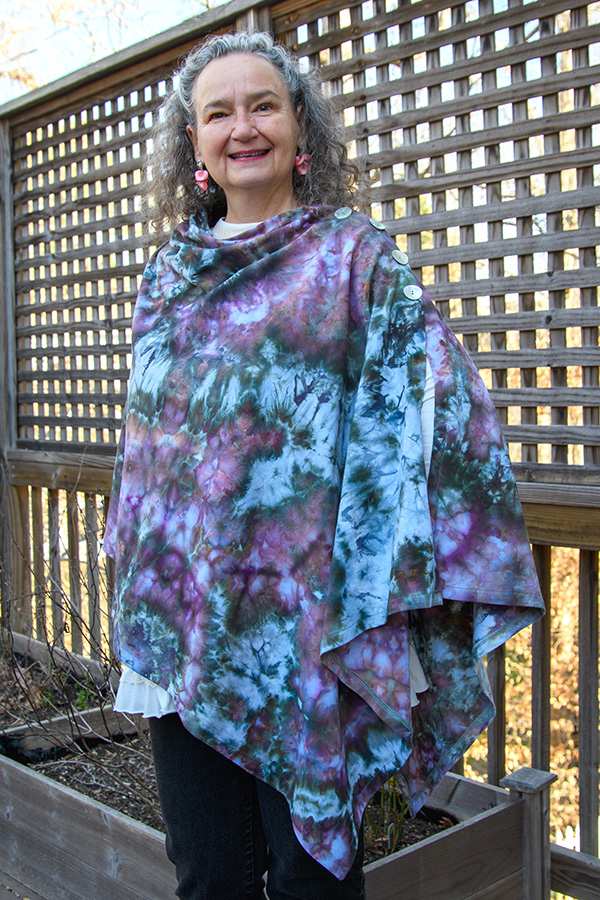 omen's grey and purple purple hand dyed tie dye warm and cozy fall winter Button Shawl Wrap, poncho cover up - Edith