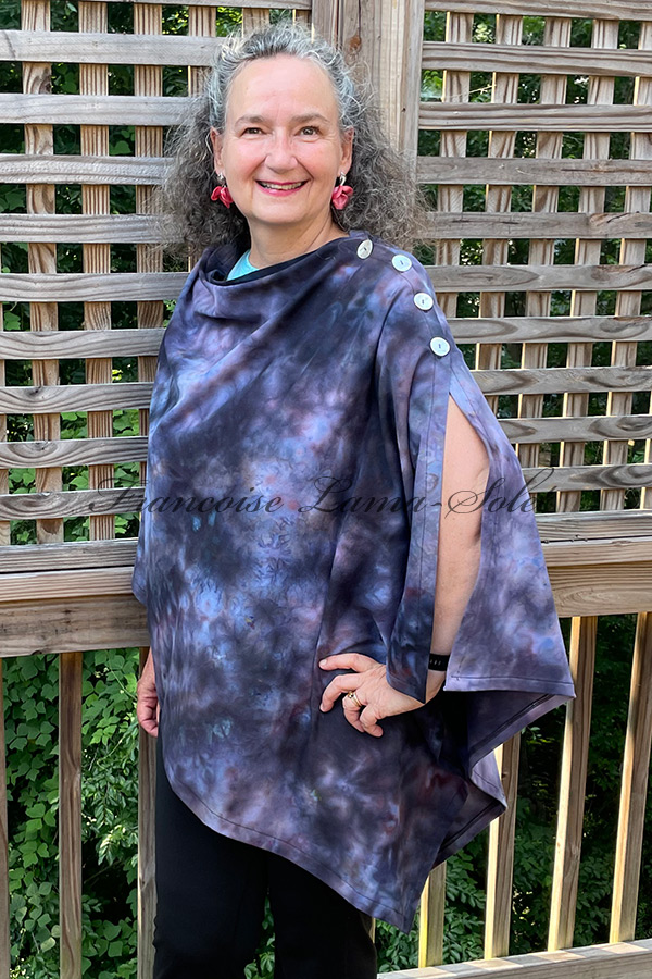 Women's hand dyed tie dye warm and cozy fall winter Button Shawl Wrap, poncho cover up - Nebula