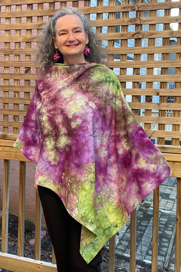 Women's purple and green hand dyed tie dye warm and cozy fall winter Button Shawl Wrap, poncho cover up - Olivia
